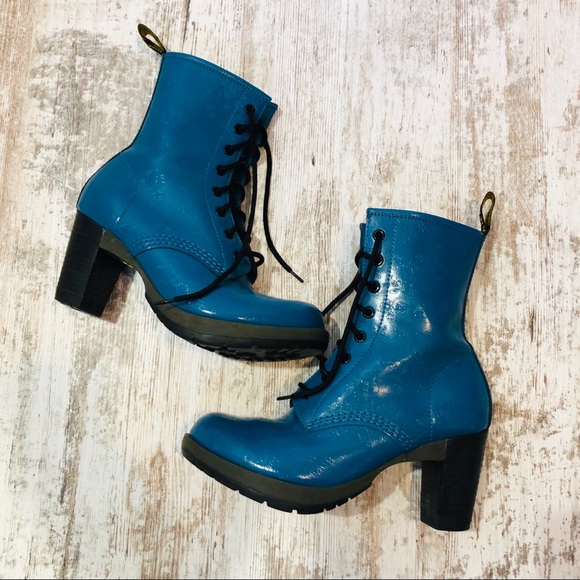 Dr. Martens Darcie 8 Eye Heeled Boots Teal Blue - Picture 3 of 8